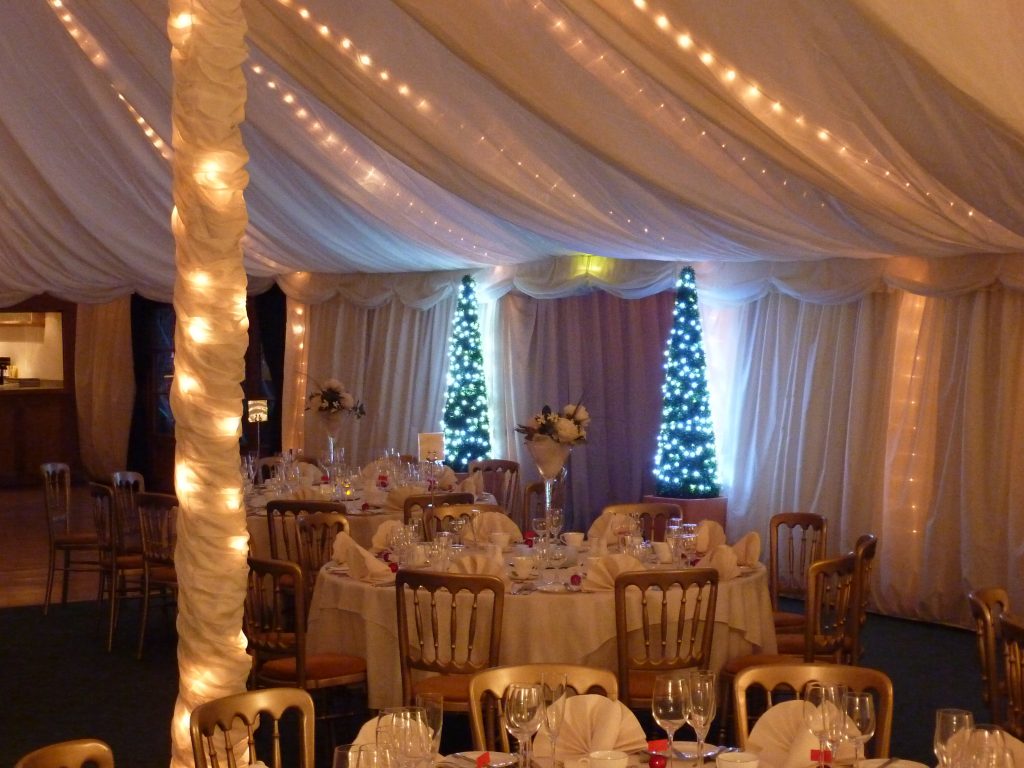 Gold table arrangement marquee christmas