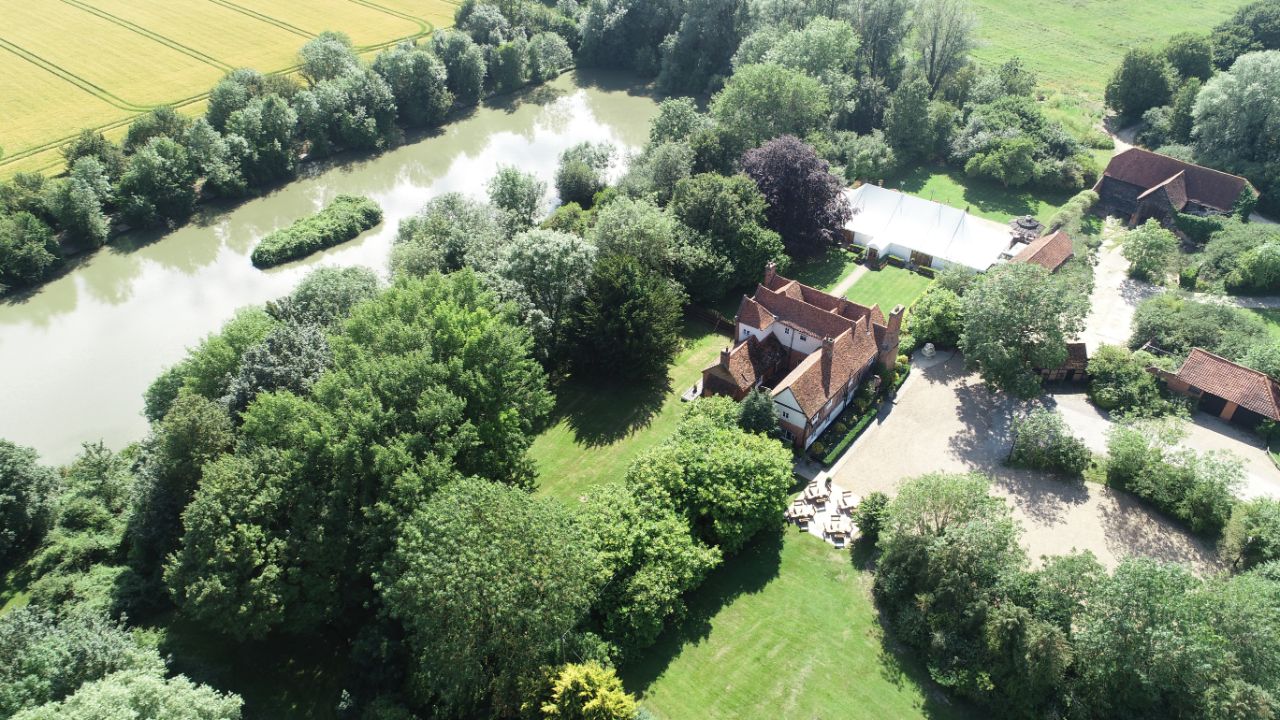 Newland Hall whole building site wedding venue essex view from the sky