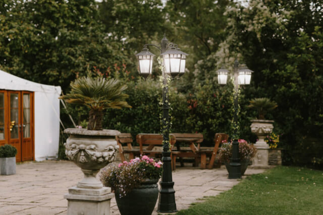 Decorated lamps on patio